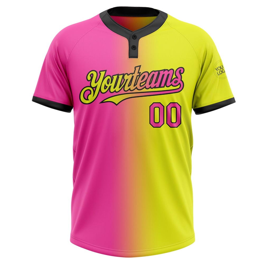 Neon Yellow Pink Black Gradient Fashion Two Button Unisex Softball Jersey, Custom Team Softball Jersey Neon Yellow Pink Black Gradient Fashion Two Button Unisex Softball Jersey, Custom Team Softball Jersey