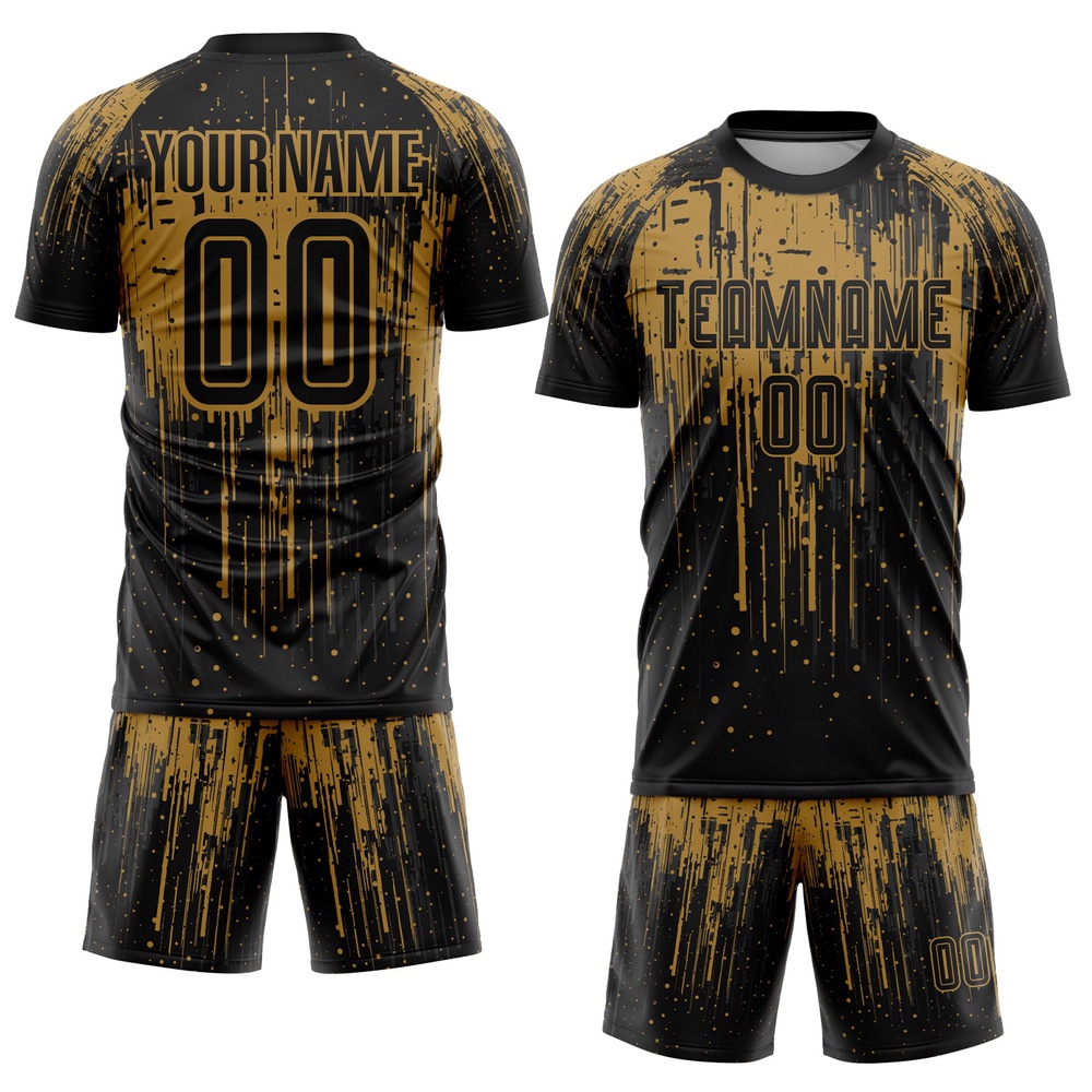 Old Gold Black Sublimation Soccer Uniform Jersey, Custom Team Soccer Jersey Shirt