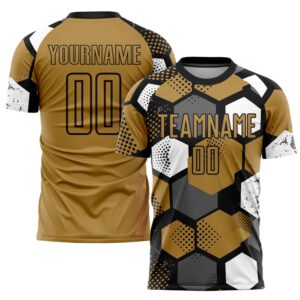 Old Gold Black White Sublimation Soccer Uniform&hellip;
