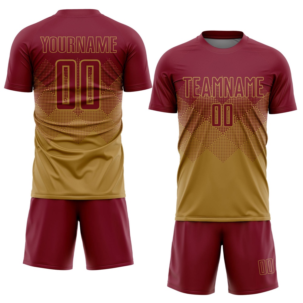 Old Gold Crimson Sublimation Soccer Uniform Jersey, Custom Team Soccer Jersey Shirt