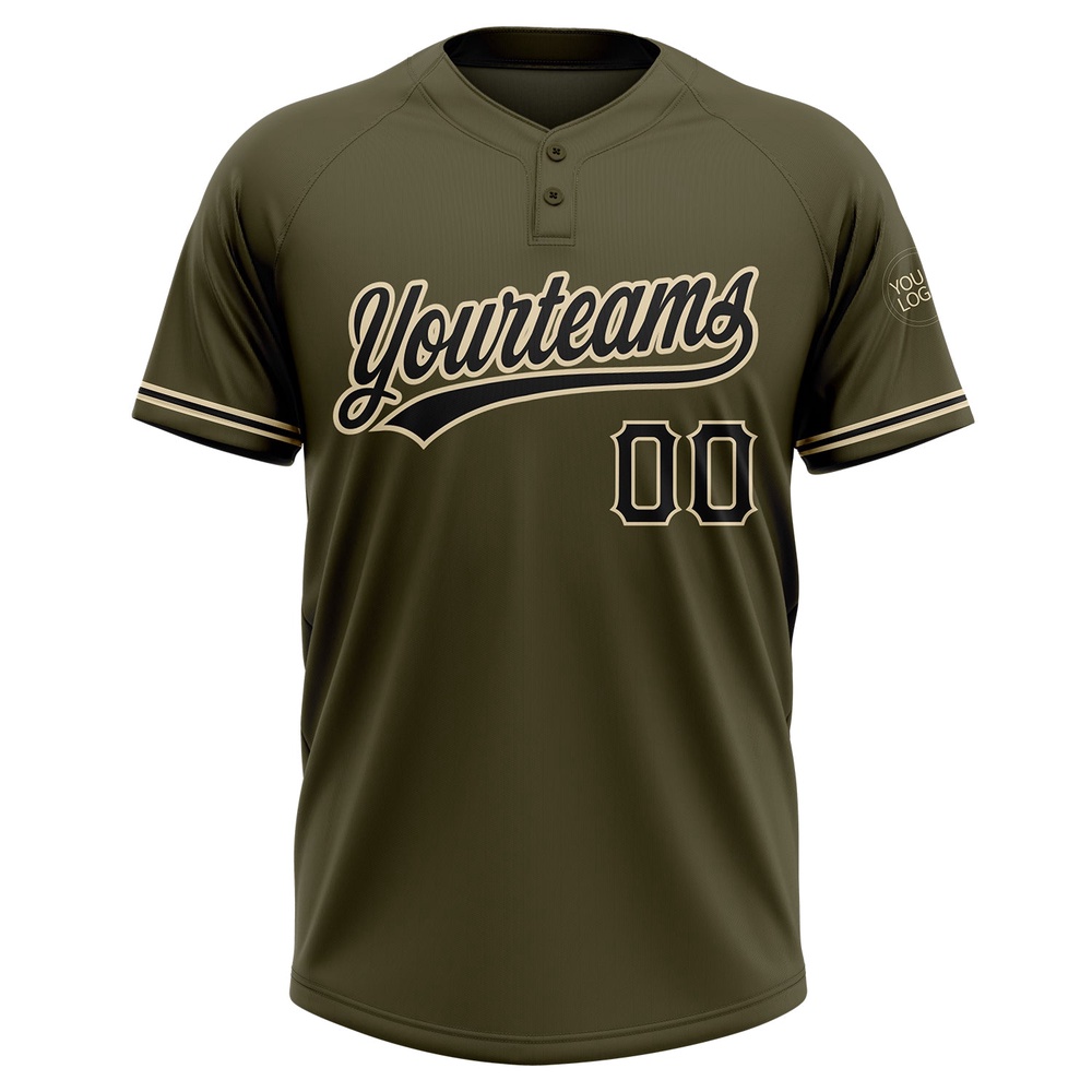 Olive Black City Cream Salute To Service Two Button Unisex Softball Jersey, Custom Team Softball Jersey