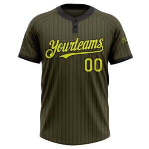 Olive Black Pinstripe Neon Yellow Salute To Service Two Button Unisex Softball Jersey Custom Team Softball Jersey 2 okifnq.jpg