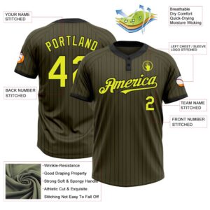 Olive Black Pinstripe Neon Yellow Salute To Service Two Button Unisex Softball Jersey Custom Team Softball Jersey 3 wkmiwg.jpg