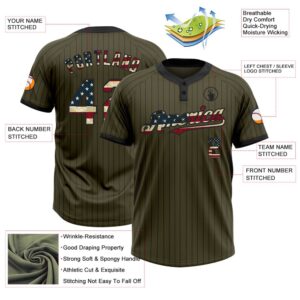 Olive Black Pinstripe Vintage USA Flag Salute To Service Two Button Unisex Softball Jersey Custom Team Softball Jersey 3 r10nb8.jpg