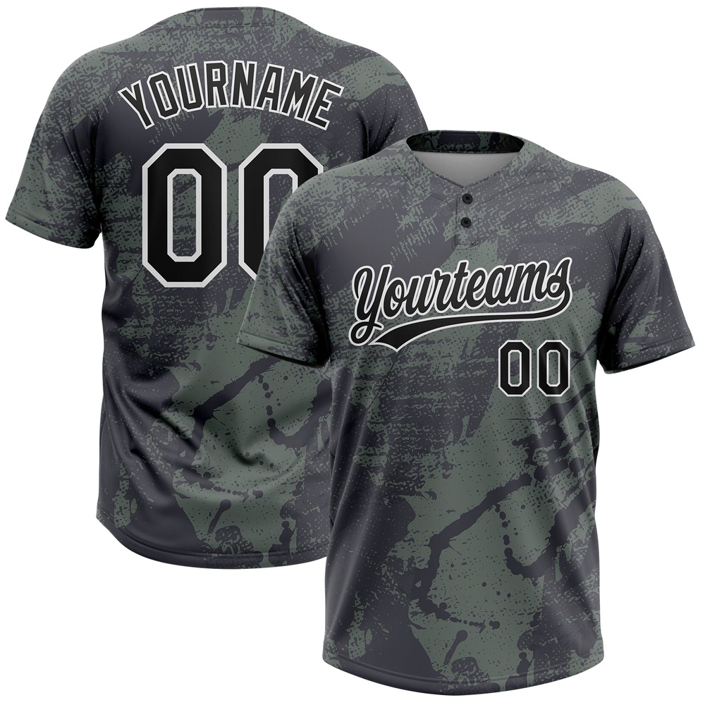 Olive Black White 3D Pattern Salute To Service Two Button Unisex Softball Jersey, Custom Team Softball Jersey Olive Black White 3D Pattern Salute To Service Two Button Unisex Softball Jersey, Custom Team Softball Jersey