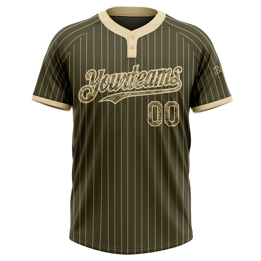 Olive Cream Pinstripe Camo Salute To Service Two Button Unisex Softball Jersey, Custom Team Softball Jersey Olive Cream Pinstripe Camo Salute To Service Two Button Unisex Softball Jersey, Custom Team Softball Jersey
