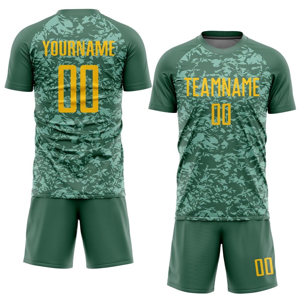 Olive Gold Sublimation Salute To Service Soccer Uniform Jersey, Custom Team Soccer Jersey Shirt