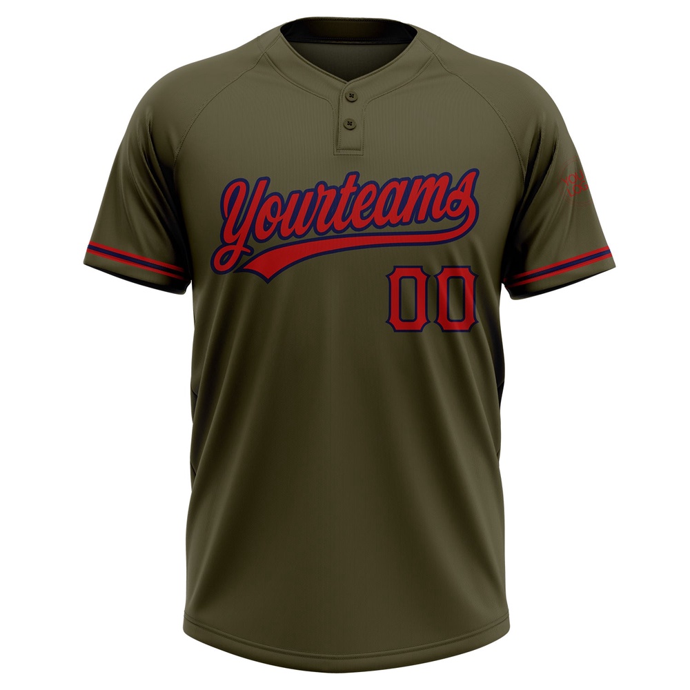 Olive Red Navy Salute To Service Two Button Unisex Softball Jersey, Custom Team Softball Jersey