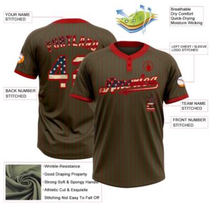 Olive Red Pinstripe Vintage USA Flag Salute To Service Two Button Unisex Softball Jersey Custom Team Softball Jersey 3 uwho5g.jpg