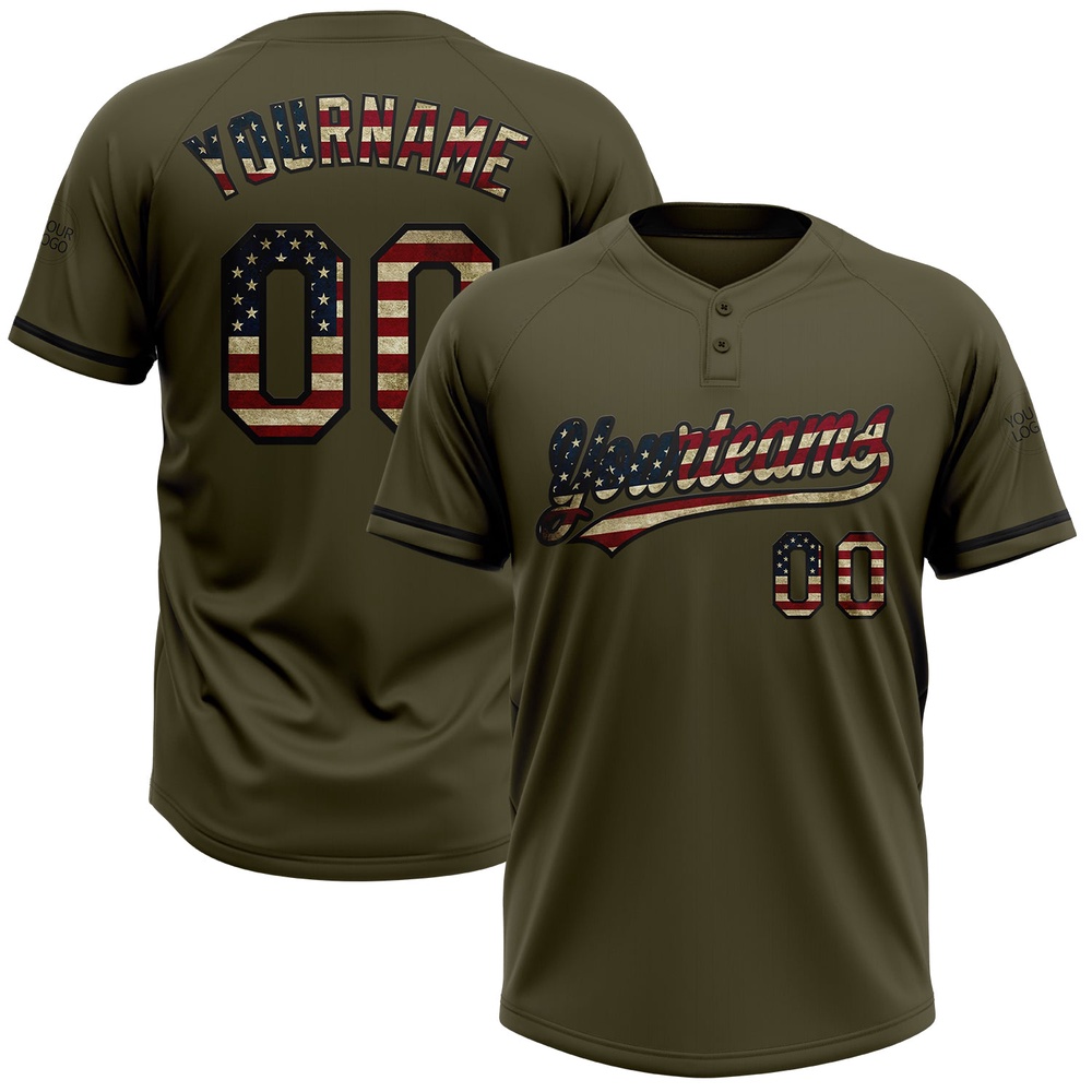 Olive Vintage USA Flag Black Salute To Service Two Button Unisex Softball Jersey, Custom Team Softball Jersey Olive Vintage USA Flag Black Salute To Service Two Button Unisex Softball Jersey, Custom Team Softball Jersey