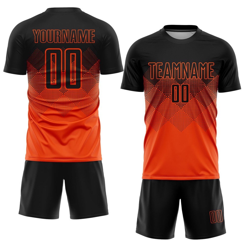 Orange Black Sublimation Soccer Uniform Jersey, Custom Team Soccer Jersey Shirt Orange Black Sublimation Soccer Uniform Jersey, Custom Team Soccer Jersey Shirt