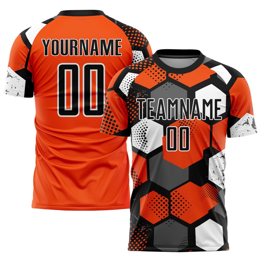 Orange Black White Sublimation Soccer Uniform Jersey, Custom Team Soccer Jersey Shirt Orange Black White Sublimation Soccer Uniform Jersey, Custom Team Soccer Jersey Shirt