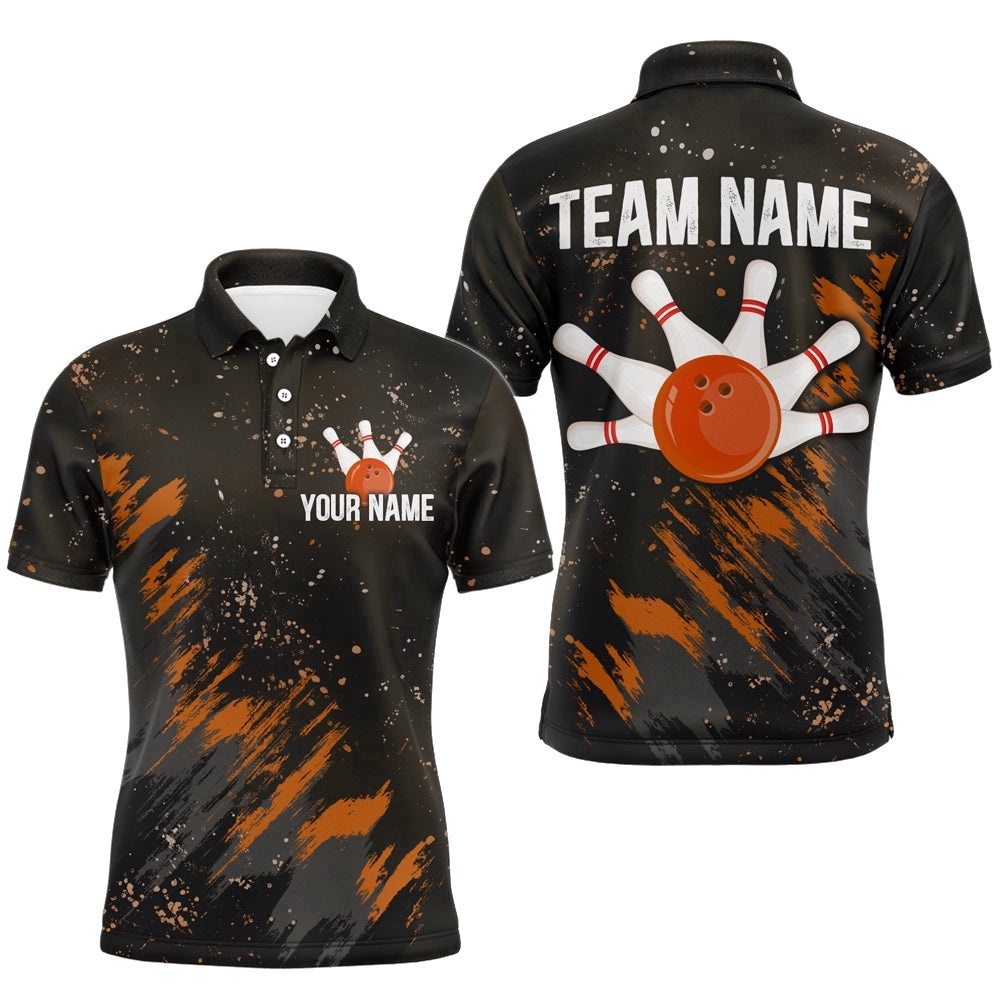 Orange Bowling Polo Shirt Team Custom Bowling Polo Shirt For Men & Women, Personalized Bowling Team Shirt