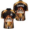 Orange Camo Bowling Shirt Funny Bowling Team Jersey For Men Zip Bowling Shirt, Custom Bowling Team Jersey Shirt