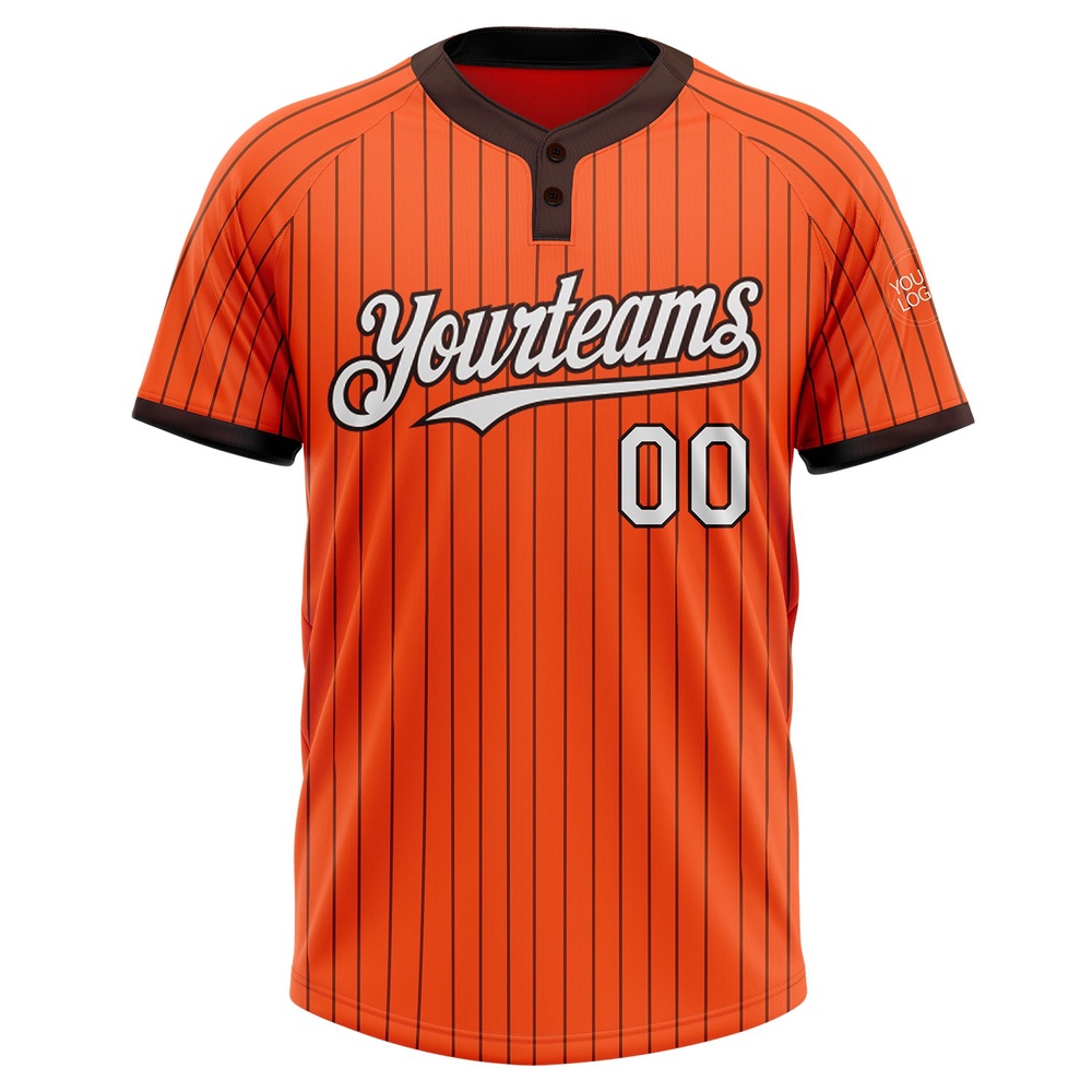 Orange Brown Pinstripe White Two Button Unisex Softball Jersey, Custom Team Softball Jersey