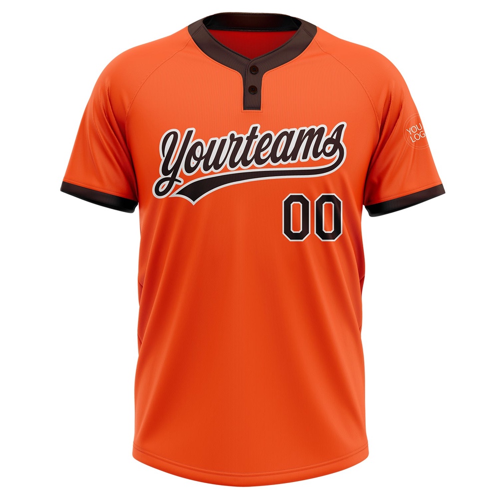 Orange Brown White Two Button Unisex Softball Jersey, Custom Team Softball Jersey