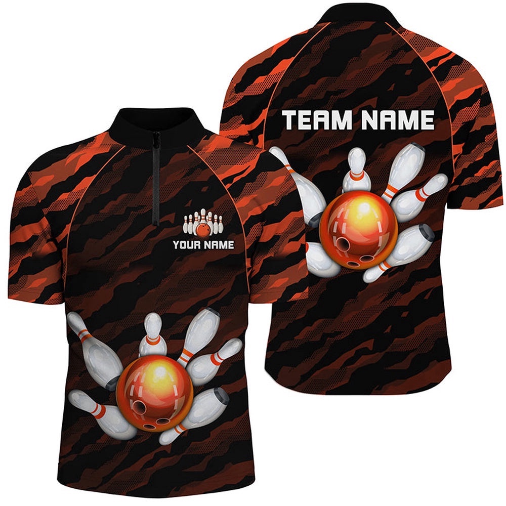 Orange Camo Bowling Shirts Unisex Bowling Team Jersey Men Women, Custom Bowling Team Jersey Shirt