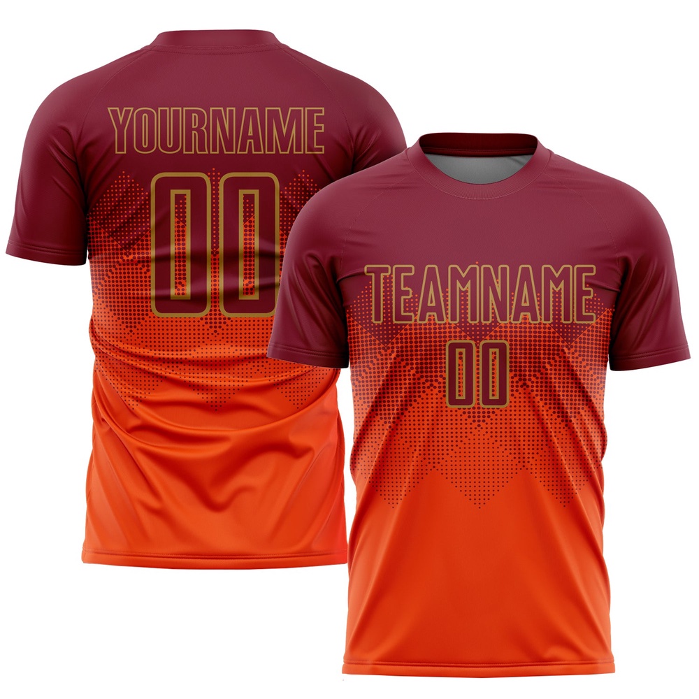 Orange Crimson Old Gold Sublimation Soccer Uniform Jersey, Custom Team Soccer Jersey Shirt