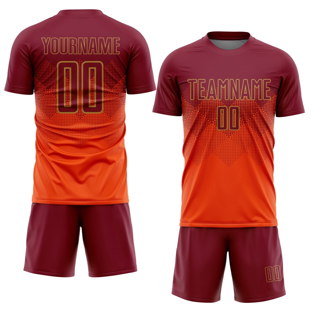 Orange Crimson Old Gold Sublimation Soccer Uniform Jersey, Custom Team Soccer Jersey Shirt