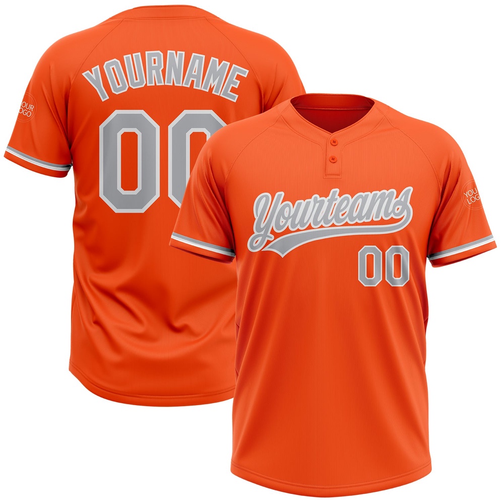 Orange Gray White Two Button Unisex Softball Jersey, Custom Team Softball Jersey Orange Gray White Two Button Unisex Softball Jersey, Custom Team Softball Jersey