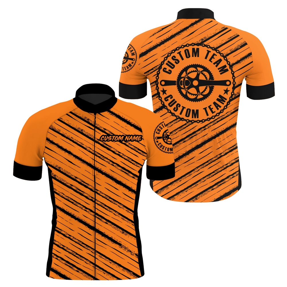 Orange Men Cycling Jersey Custom Name Cycle Gear With 3 Pockets Anti Uv Full Zip Racewear, Custom Mono Cycling Jersey Orange Men Cycling Jersey Custom Name Cycle Gear With 3 Pockets Anti Uv Full Zip Racewear, Custom Mono Cycling Jersey