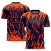 Orange Navy White Geometric Pattern Sublimation Soccer Uniform Jersey, Custom Team Soccer Jersey Shirt