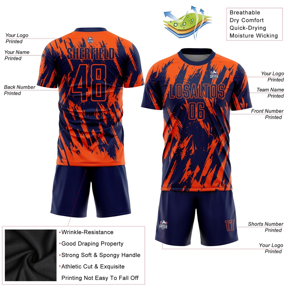 Orange Navy Sublimation Soccer Uniform Jersey, Custom Team Soccer Jersey Shirt