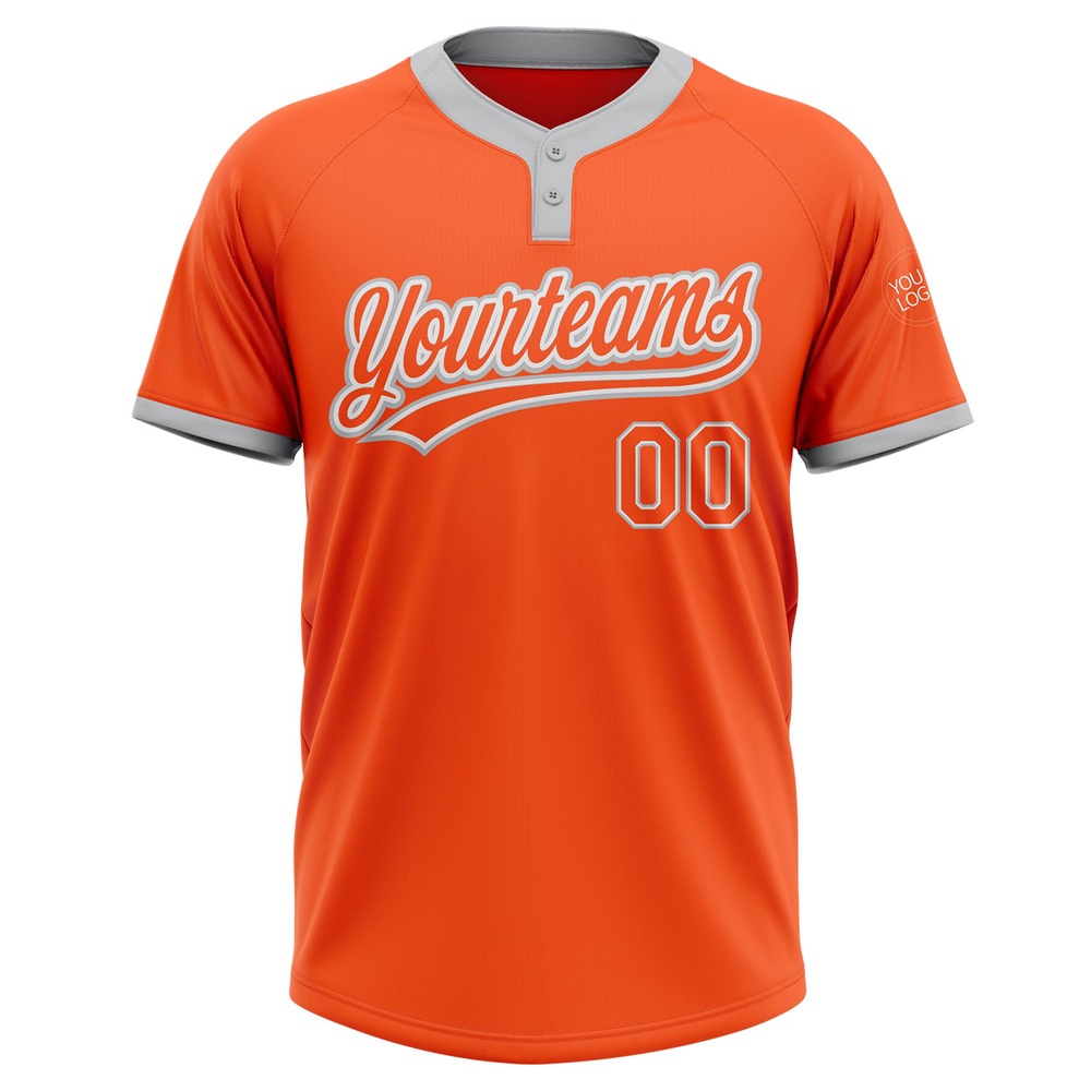 Orange Orange Gray Two Button Unisex Softball Jersey, Custom Team Softball Jersey Orange Orange Gray Two Button Unisex Softball Jersey, Custom Team Softball Jersey
