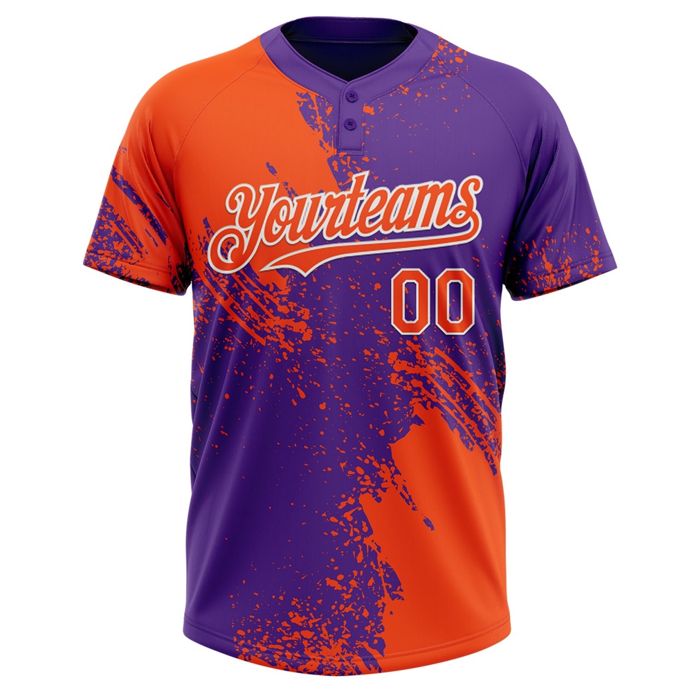 Orange Purple White 3D Pattern Abstract Brush Stroke Two Button Unisex Softball Jersey, Custom Team Softball Jersey