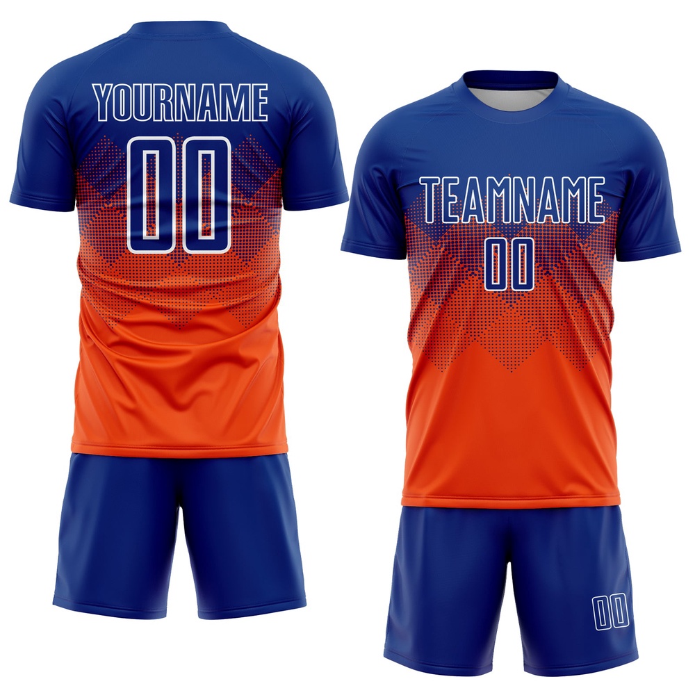 Orange Royal White Sublimation Soccer Uniform Jersey, Custom Team Soccer Jersey Shirt Orange Royal White Sublimation Soccer Uniform Jersey, Custom Team Soccer Jersey Shirt
