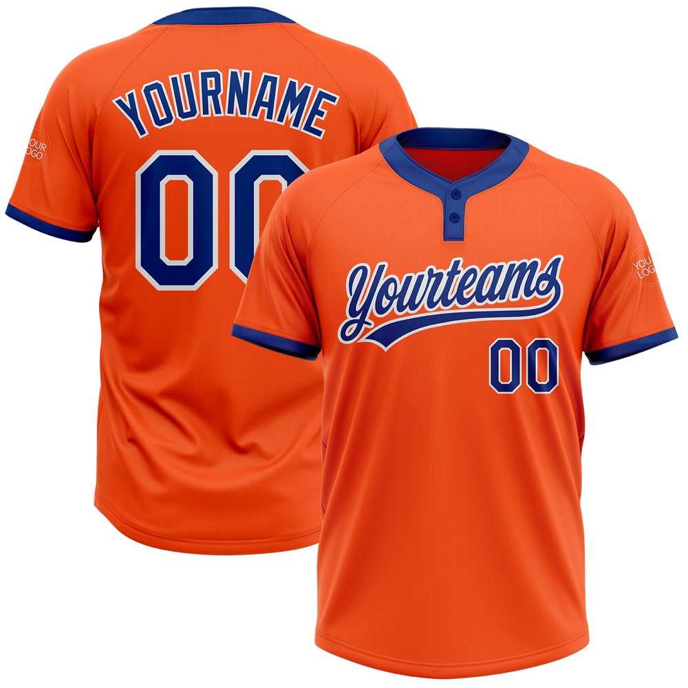 Orange Royal White Two Button Unisex Softball Jersey, Custom Team Softball Jersey