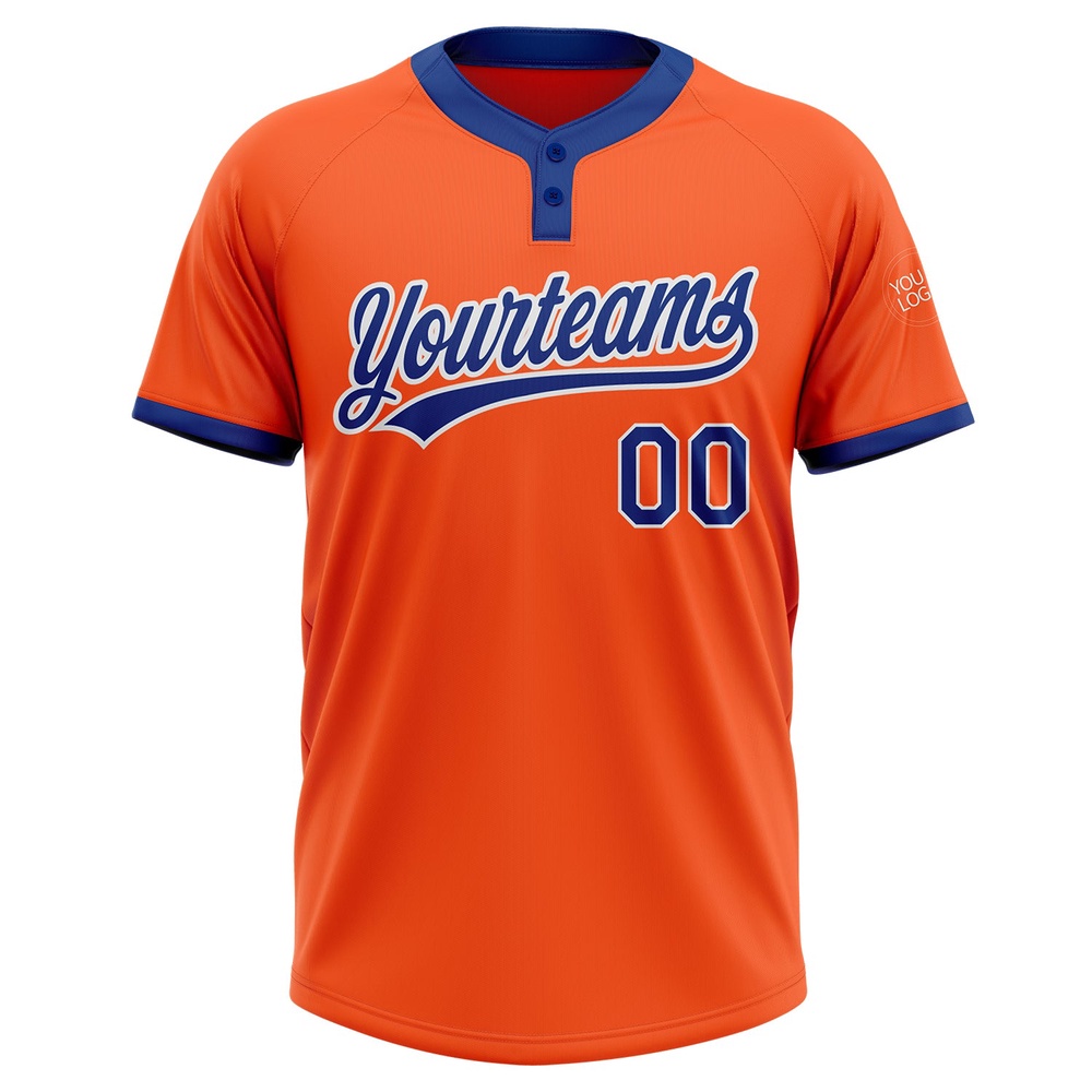 Orange Royal White Two Button Unisex Softball Jersey, Custom Team Softball Jersey