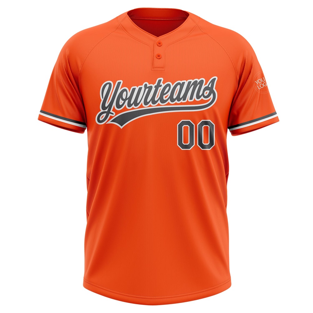 Orange Steel Gray White Two Button Unisex Softball Jersey, Custom Team Softball Jersey