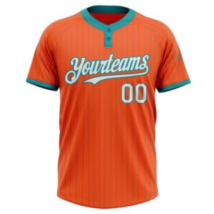 Orange Teal Pinstripe White Two Button Unisex Softball Jersey Custom Team Softball Jersey 2 gqfv5a.jpg