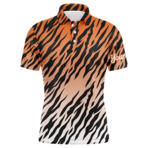 Orange Tiger Stripes Pattern Men’s Golf Polo&hellip;