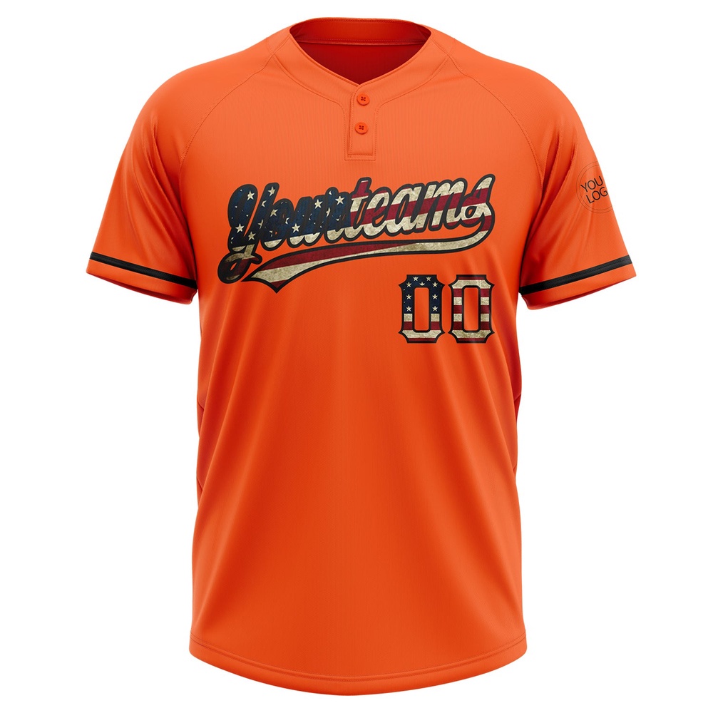 Orange Vintage USA Flag Black Two Button Unisex Softball Jersey, Custom Team Softball Jersey