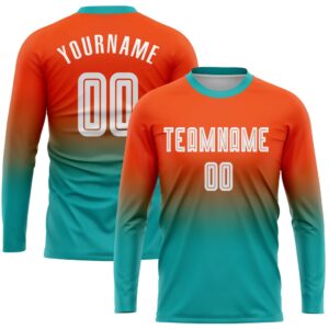 Orange White Aqua Sublimation Long Sleeve Fade&hellip;
