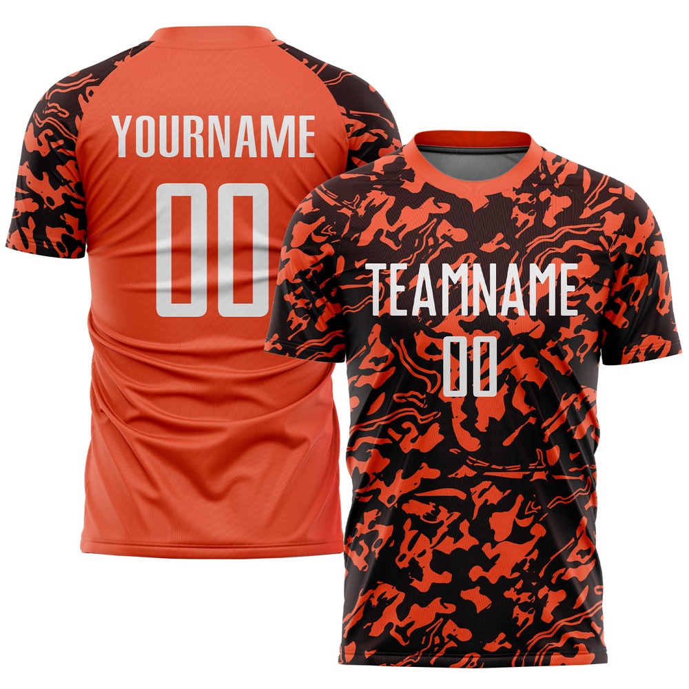 Orange White Black Sublimation Soccer Uniform Jersey, Custom Team Soccer Jersey Shirt Orange White Black Sublimation Soccer Uniform Jersey, Custom Team Soccer Jersey Shirt