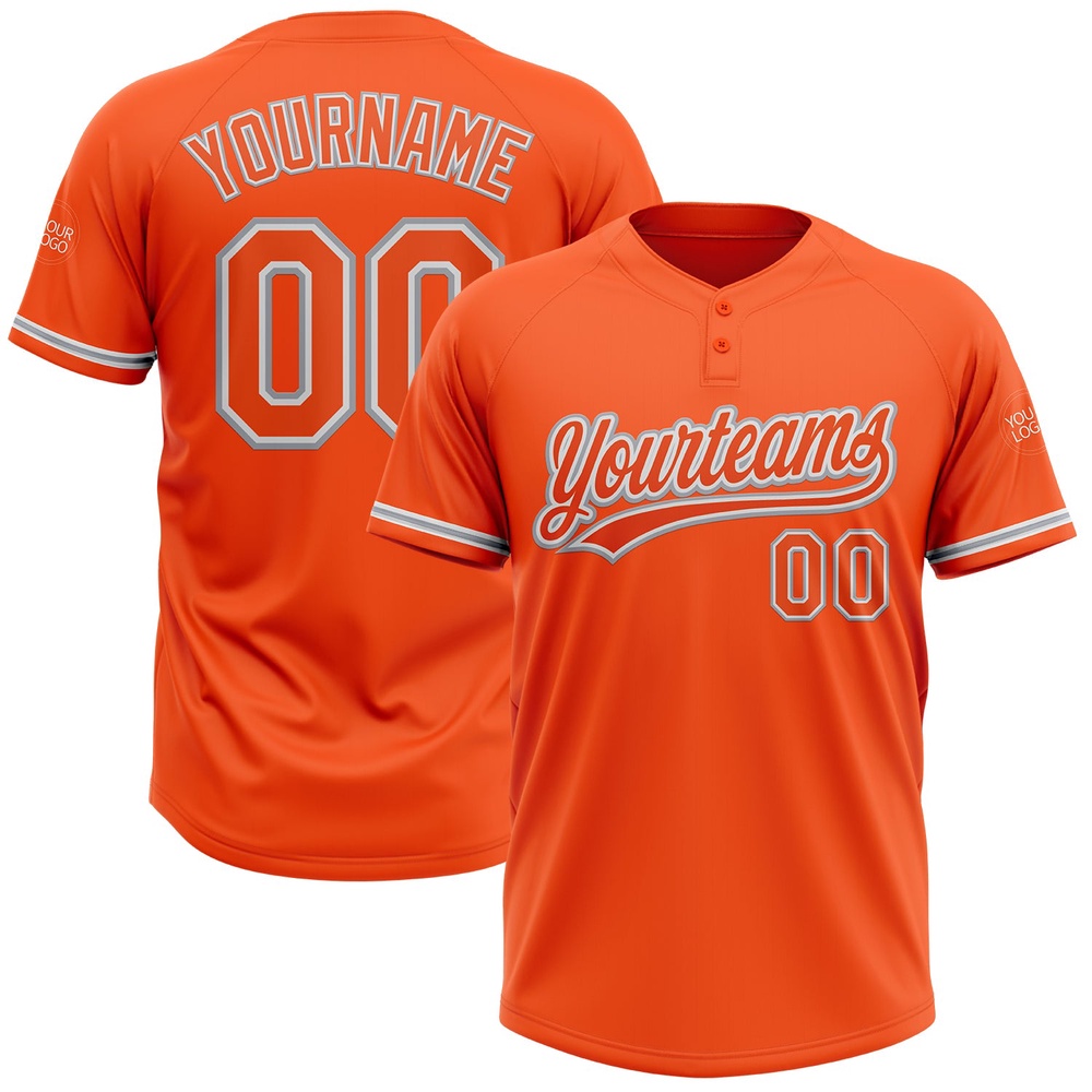Orange White Gray Two Button Unisex Softball Jersey, Custom Team Softball Jersey