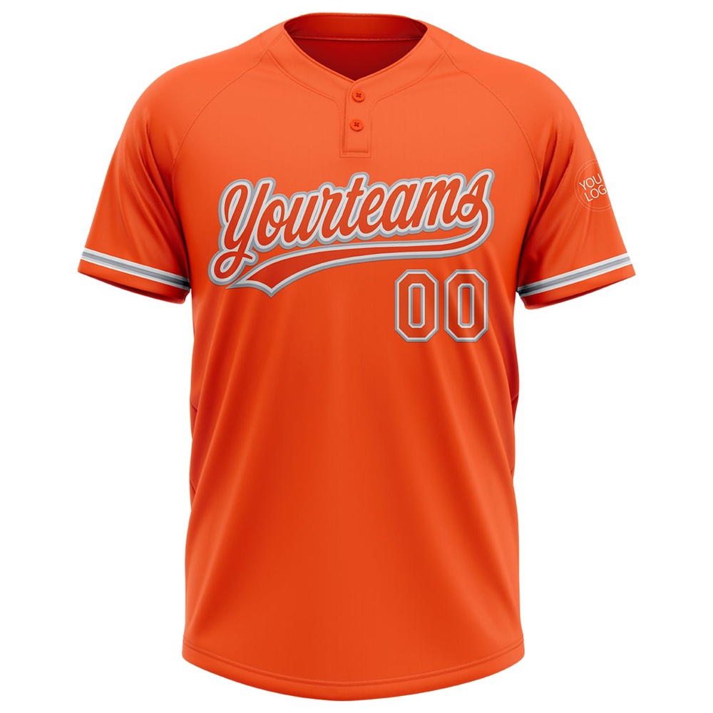 Orange White Gray Two Button Unisex Softball Jersey, Custom Team Softball Jersey