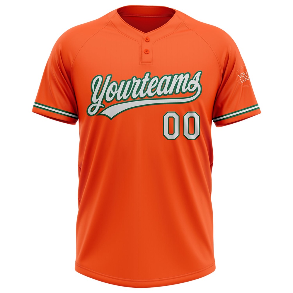 Orange White Kelly Green Two Button Unisex Softball Jersey, Custom Team Softball Jersey