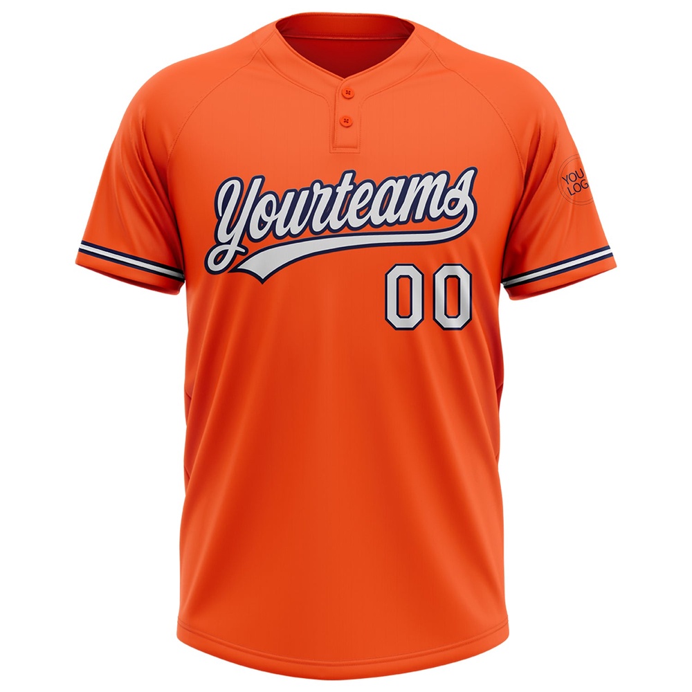 Orange White Navy Two Button Unisex Softball Jersey, Custom Team Softball Jersey