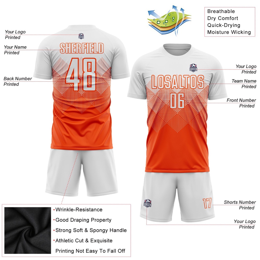Orange White Sublimation Soccer Uniform Jersey, Custom Team Soccer Jersey Shirt