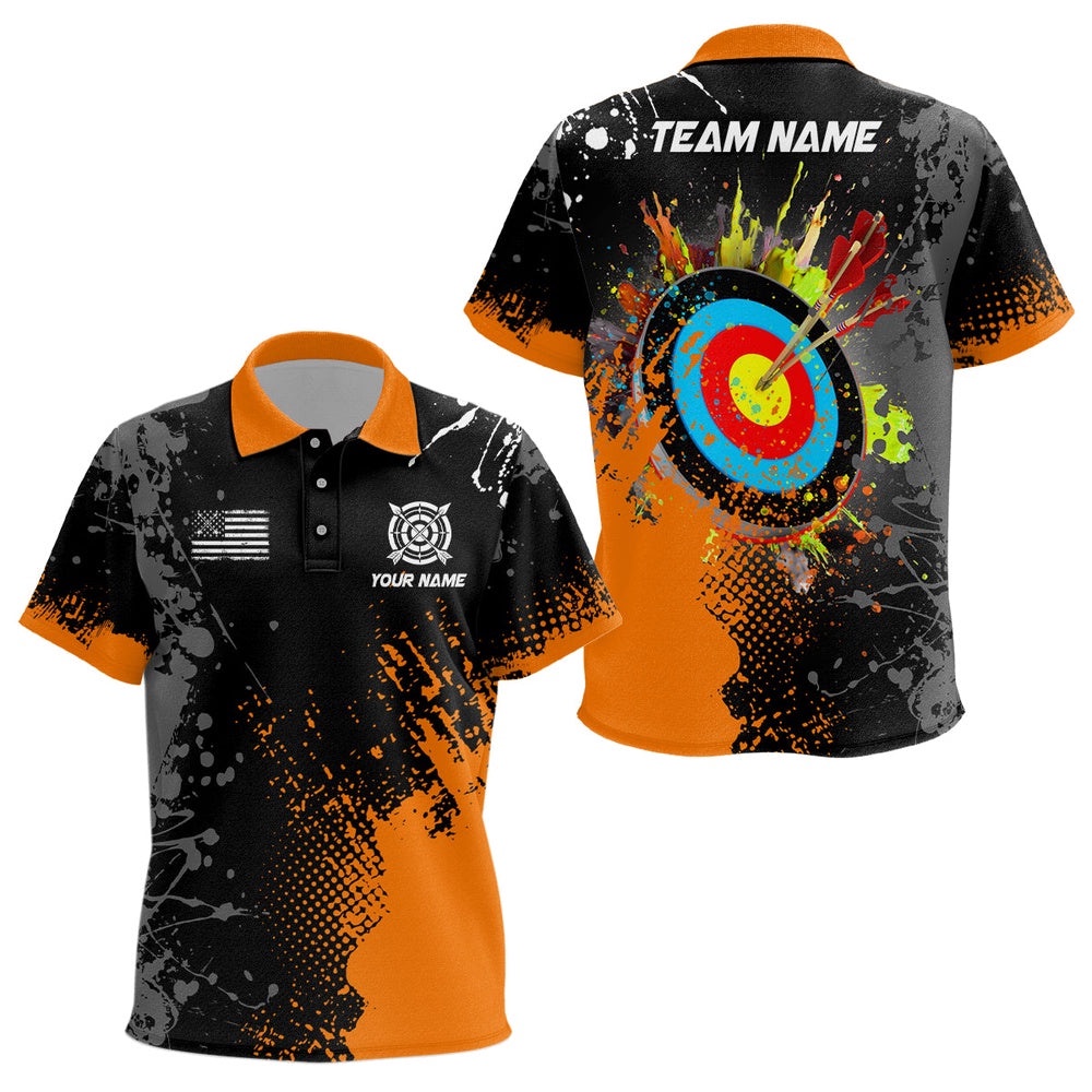 Paint Orange Target Archery Polo Shirts, Archery Polo Attires, Custom Archery Team Polo Shirt