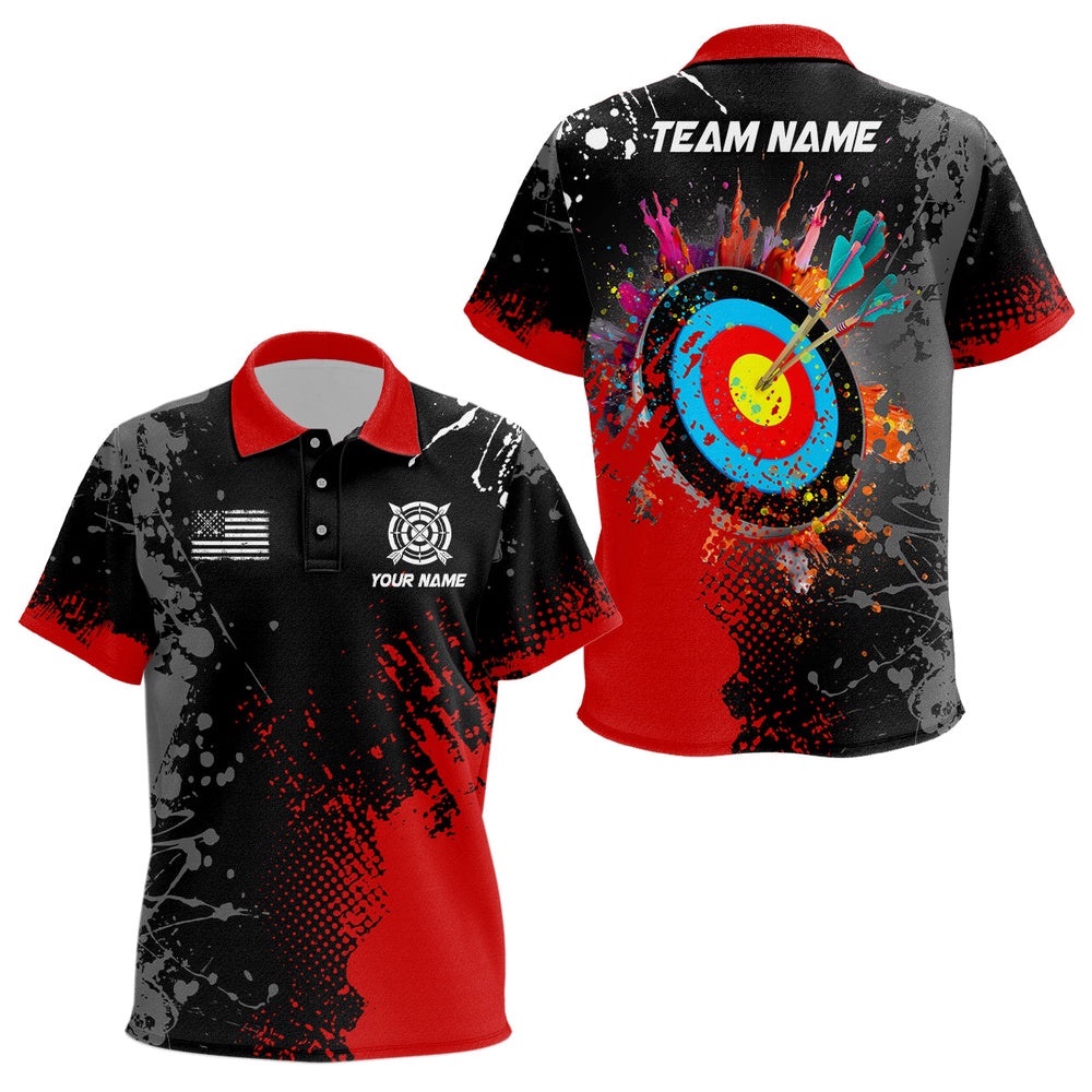 Paint Red Target Archery Polo Shirts Custom Name Archery Polo Attire, Custom Archery Team Polo Shirt