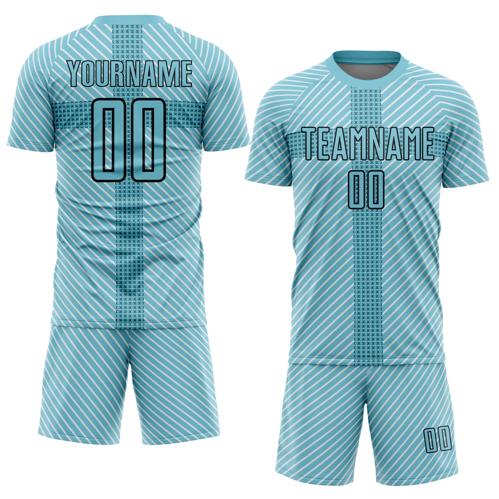 Panther Blue Black Geometric Shapes Sublimation Soccer Uniform Jersey, Custom Team Soccer Jersey Shirt