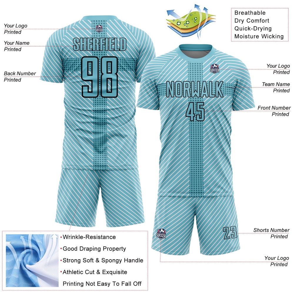 Panther Blue Black Geometric Shapes Sublimation Soccer Uniform Jersey, Custom Team Soccer Jersey Shirt