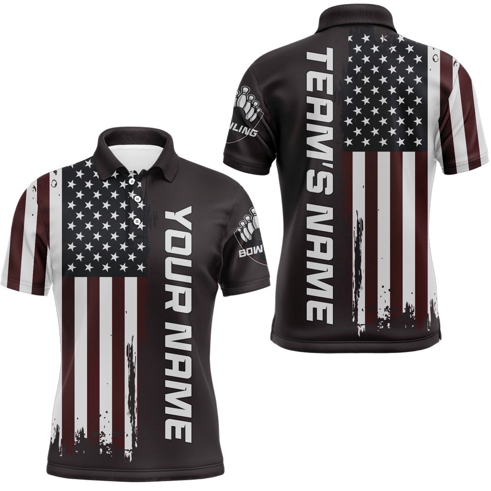 Patriotic Bowling Polo Shirt For Men American Flag Bowling Team Polo Shirt Custom Bowling Shirts, Personalized Bowling Team Shirt