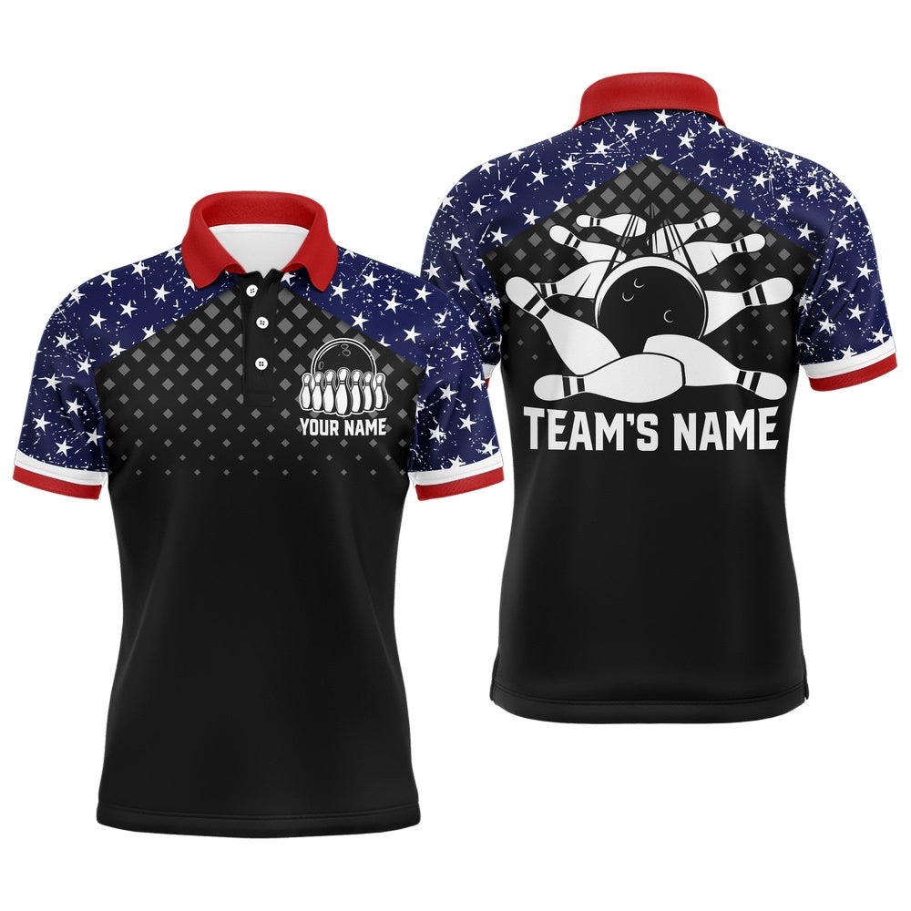 Patriotic Bowling Polo Shirt For Men Custom Bowling Team League Polo Shirt Usa Flag Bowling Shirt, Personalized Bowling Team Shirt Patriotic Bowling Polo Shirt For Men Custom Bowling Team League Polo Shirt Usa Flag Bowling Shirt, Personalized Bowling Team Shirt