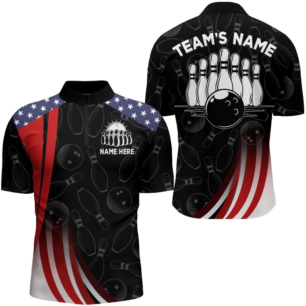 Patriotic Bowling Shirt American Camo Bowling Jersey Customized For Men Zip Bowling Team League, Custom Bowling Team Jersey Shirt